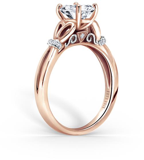 Rose gold engagement ring with solitaire diamond from the Pirouetta Collection by Kirk Kara