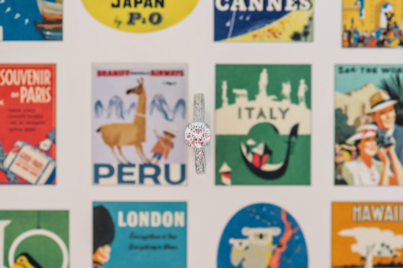 Kirk Kara rings on a background of popular tourist destinations including Peru, Italy, Brasil, Spain etc