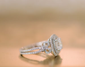 White gold and diamond double halo ring from the Pirouetta collection.