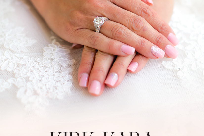 Kirk Kara poster with logo and Forever Captivating written at the bottom with a model resting her hands on her lap wearing Kirk Kara rings